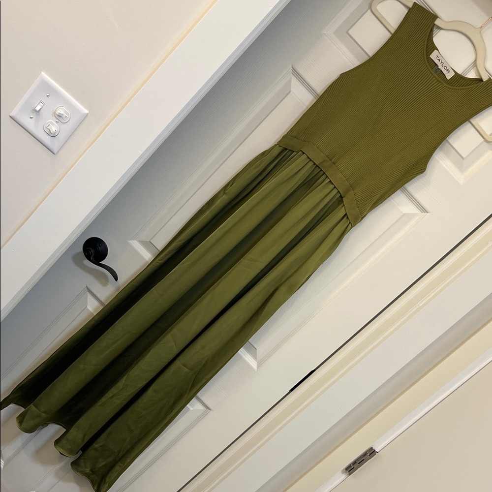 Taylor Olive Maxi Dress with Ribbed Bodice